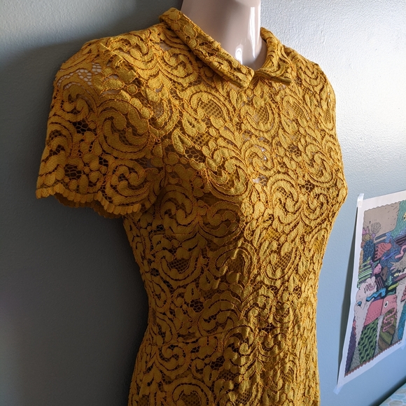 Zara mustard yellow lace dress - Picture 2 of 8
